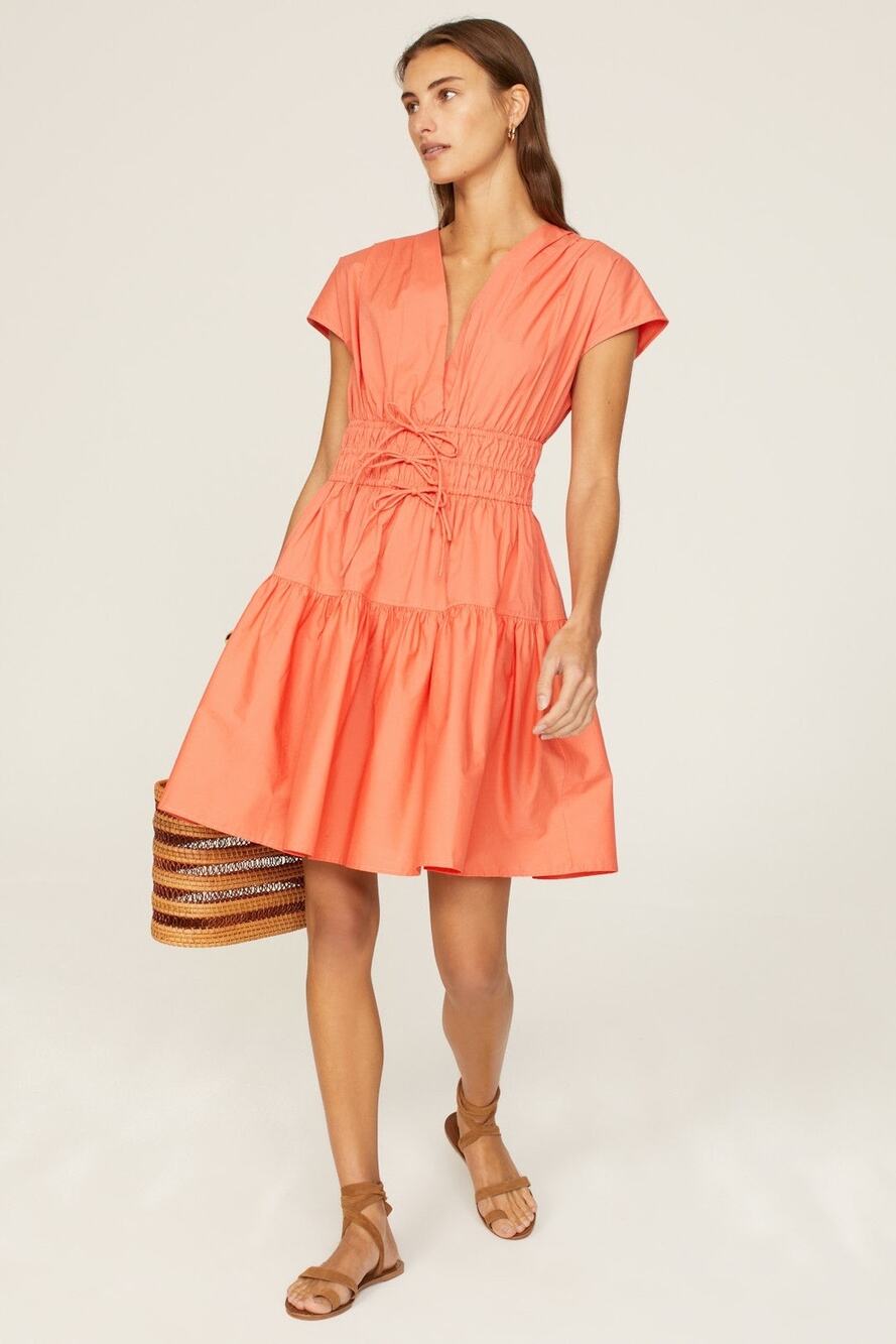 DEREK LAM COLLECTIVE Orange Smocked Hourglass Tie Waist Mini Dress Size 44